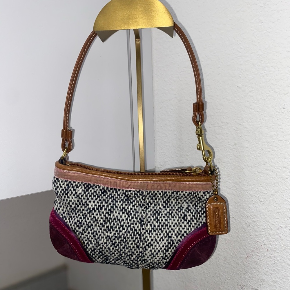 Coach Vintage SoHo Tweed Wristlet with Suede Bow EUC - Picture 3 of 15